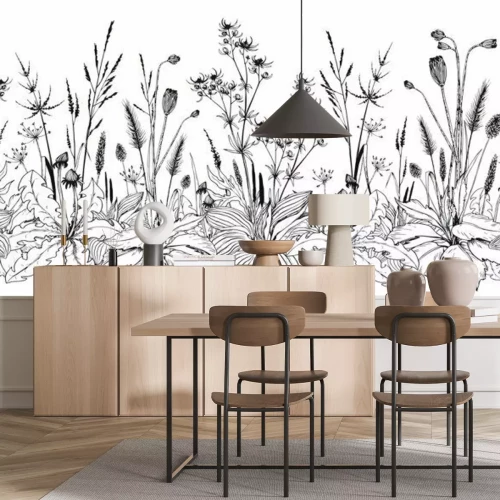 Sticker  Seamless horizontal background with wild herbs and flowers.