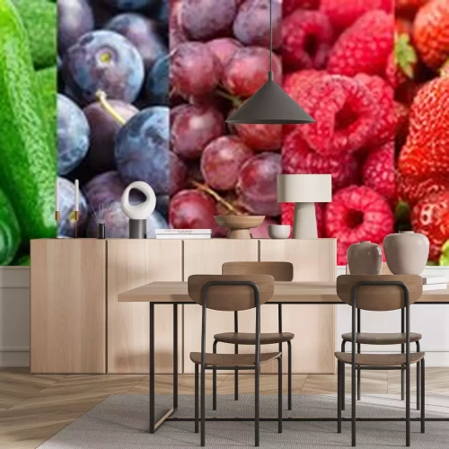 Sticker  Fruits, vegetables and berries. Fresh food background. Healthy food