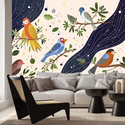 Papier peint  Oiseaux sur les branches