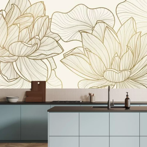 Papier peint  Fleurs dorées élégantes sur fond beige
