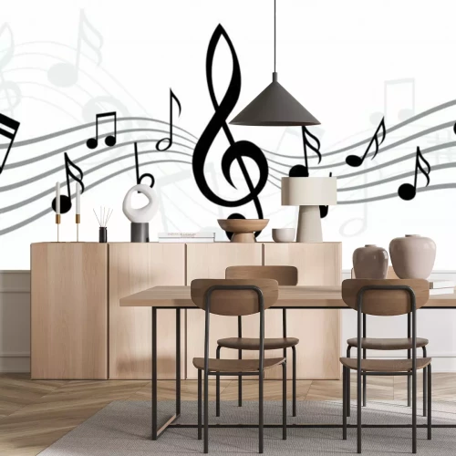 Sticker  Musical notes stave line pattern symbols icon for staff and music note theme Transparent background wave Piano, jazz sound notes Fun vector key sign Classic clef Doodle quaver G melody on paper