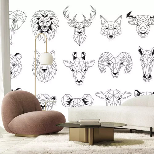 Sticker  Têtes d'animaux géométriques en noir et blanc