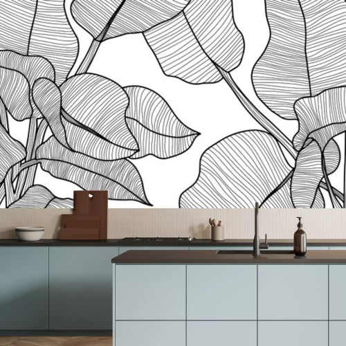 Sticker  Feuilles noires et blanches de plantes tropicales