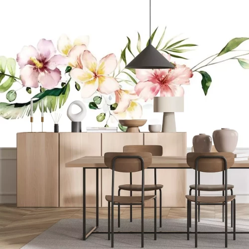 Sticker  Fleurs pastel sur fond blanc