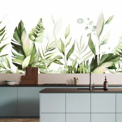 Sticker  Feuilles vertes sur fond blanc