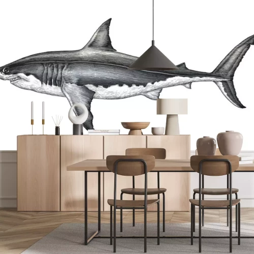 Sticker  Dessin noir et blanc d'un requin