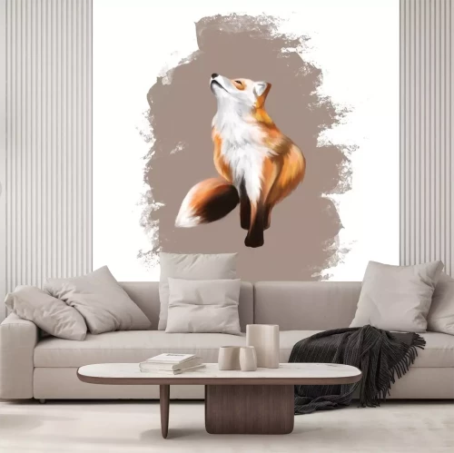 Sticker  red fox that sits and looks up