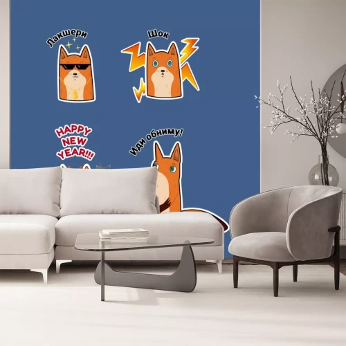 Sticker  Fox stickers set. Cute funny fox with different emotions.