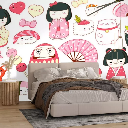 Sticker  Set of cute icons in kawaii style