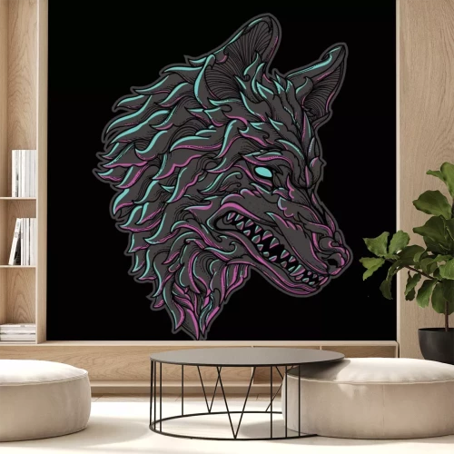 Sticker  artwork illustration and t-shirt design wolf head engraving ornament premium vector