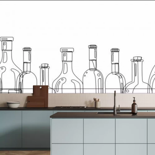 Sticker  The silhouettes of the bottles of alcohol on a white background. Long banner for website design, menu, and wine list. Vector drawing.

