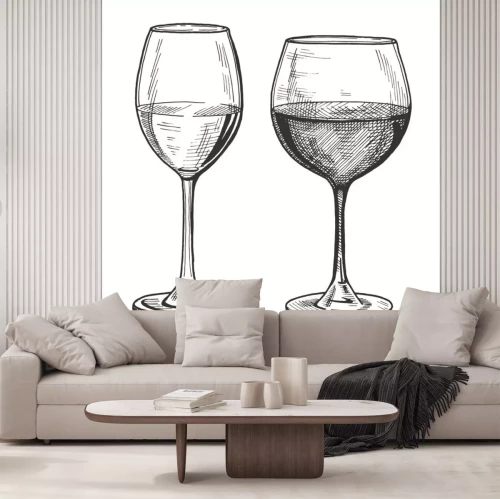 Sticker  white and red wine glasses