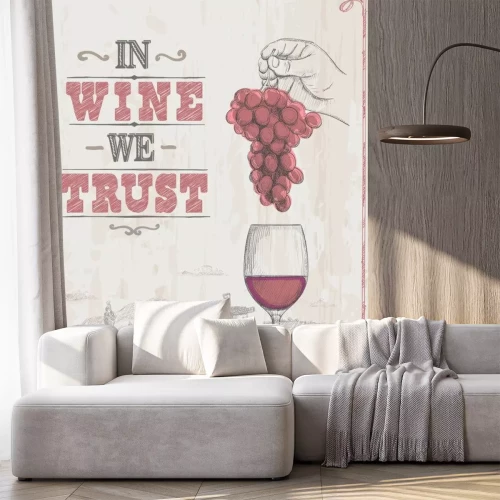 Sticker  Wine poster with empty space for text and hand drawn graphic illustration with man hand holding bunch of grapes