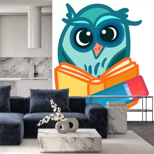 Sticker  Hibou vert avec un livre