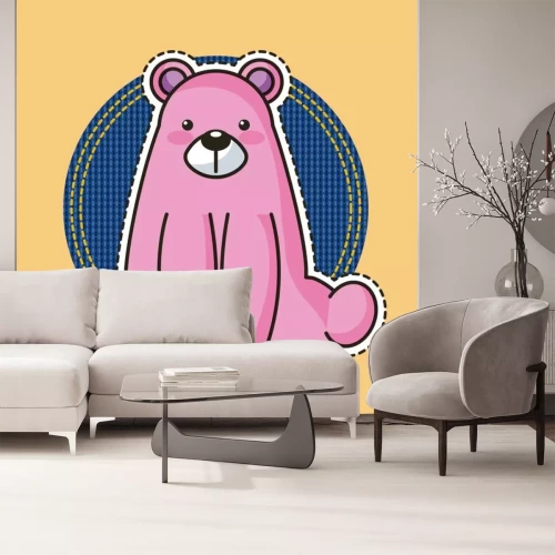 Sticker  pink bear teddy sit patch sticker fashion vector illustration