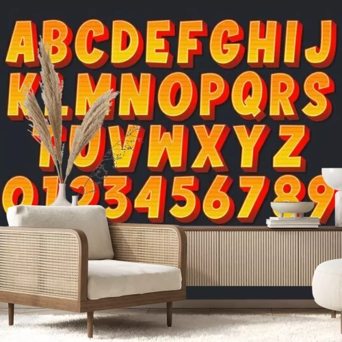 Sticker  Alphabet et chiffres sur fond noir