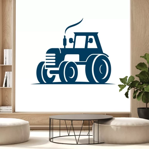 Sticker  farm tractor emblem icon logo isolated on white