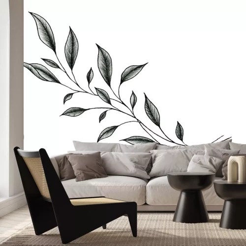 Sticker  vintage leaf drawing isolated on white, ink  hand drawn botanical illustration of a plant branch, black floral sketch