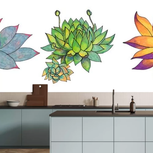 Sticker  Set leaves succulent echeveria home plant isolated on white background. Art creative nature hand-drawn object for card, sticker, wallpaper, textile, wrapping, poster, florist, notebook