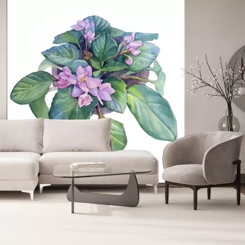 Sticker  Watercolor violet flower in pot isolated on white background. Home plant indoor for interior. Art creative hand-drawn object for sticker, florist, poster, wallpaper, wrapping, postcard, notebook