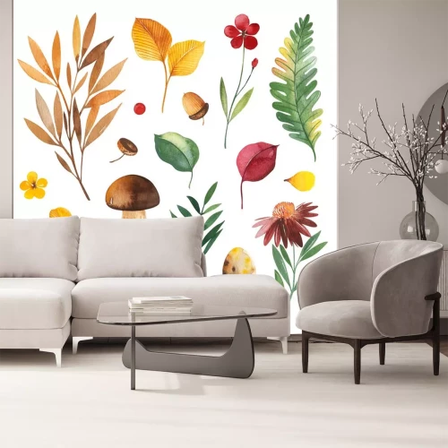 Sticker  Watercolor Autumn set with leaves,mushrooms,berries,branches,eggs,nuts,acorns,flowers and more. Perfect for wallpapers,stickers,scrapbooking,invitations,print