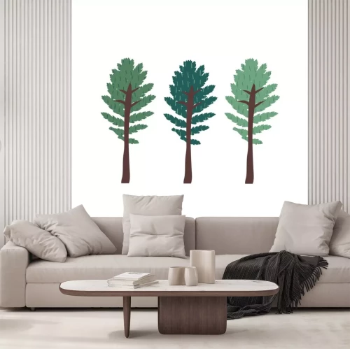 Sticker  Set of green trees doodle drawing. Minimal concept of sustainable living, eco forest. Cute plants with texture. Hand drawn flat vector illustration in cartoon style isolated on white background