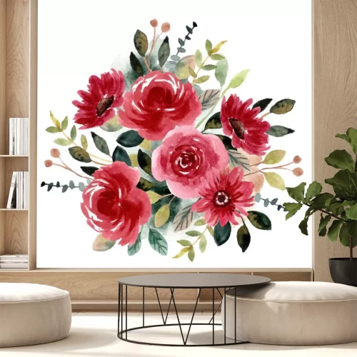 Sticker  red green flower garden watercolor arrangement