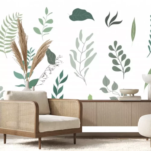 Sticker  green leaf vector set, flat design