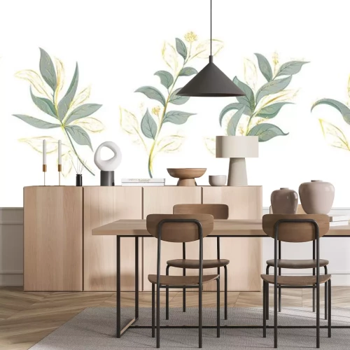 Sticker  Art watercolor natural branches leaves elements. Vector illustration