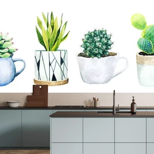 Sticker  Set of six potted cactus plants and succulents
