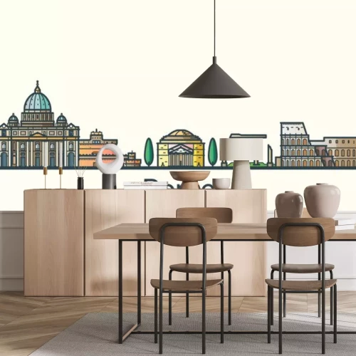 Sticker  Banner of Rome city in flat line trendy style. All buildings separated and customizable. Line art.