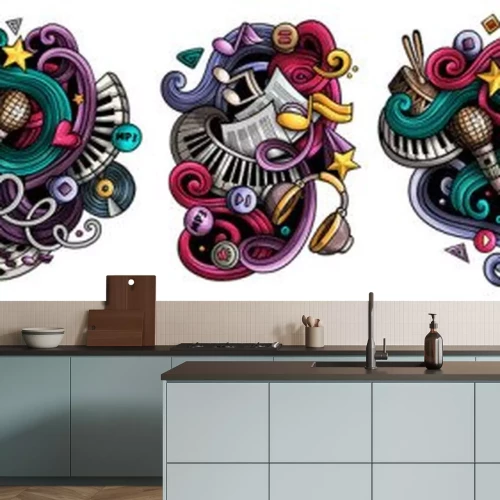 Sticker  Music cartoon vector doodle designs set
