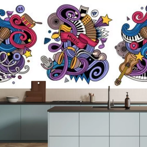 Sticker  Music cartoon vector doodle designs set