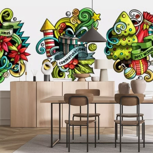 Sticker  New Year cartoon vector doodle designs set