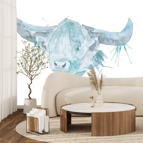 Sticker  white metal bull symbol watercolor