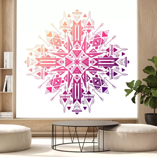 Sticker  Gradient tribal geometric mandala. Color native ornament on a white background. Mystical pattern. Vector colorful folk pattern for cards, stickers, scrapbooking decoration and your creativity.