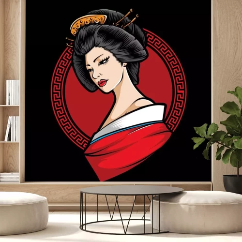 Sticker  japanese  geisha character vector logo