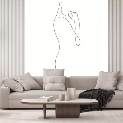 Sticker  Silhouette of a girl mysteriously looking forward. Minimalism style. Design is suitable for the use of modern decor, paintings, cosmetics, packaging, tattoos, printing on a t-shirt. Isolated vector