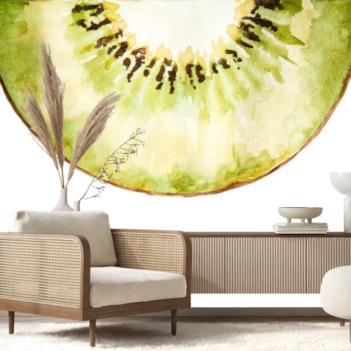 Sticker  Watercolor drawing of half of kiwi isolated on the white background. Illustration of kiwi.