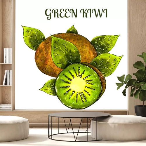 Sticker  Green kiwi fruit with slice isolated on white. Realistic hand drawn kiwi fruit .