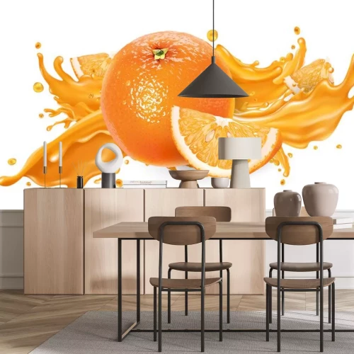 Sticker  Splash of fruit juice and fresh orange.