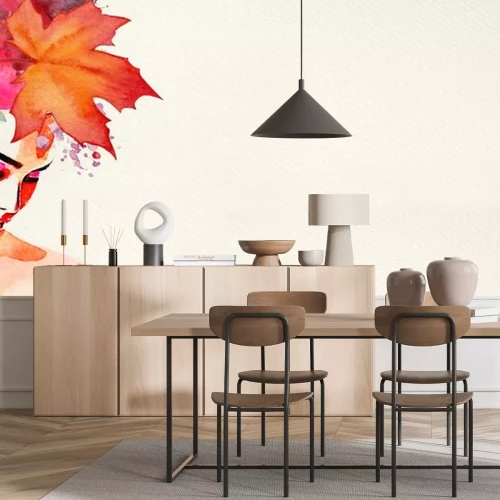 Sticker  Autumn. Watercolor abstract portrait of girl. Fashion background