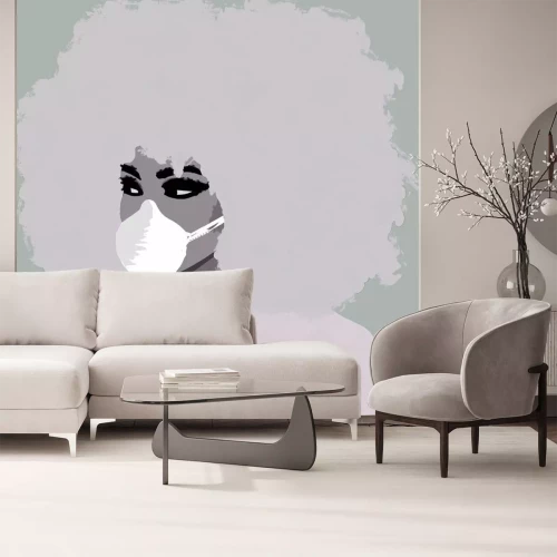 Sticker  Illustration of african black woman, with mouth protection mask, for corona virus epedemic	
