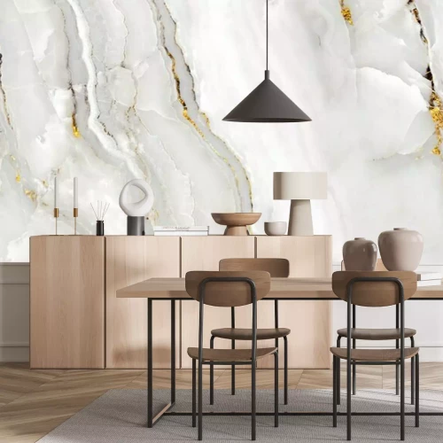 Papier peint  Texture de marbre blanc avec détails dorés