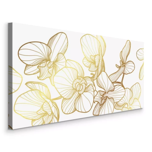 Tableau  Fleurs d'orchidées abstraites dorées sur fond blanc
