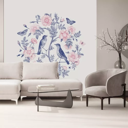 Sticker  Deux oiseaux et une branche de rose