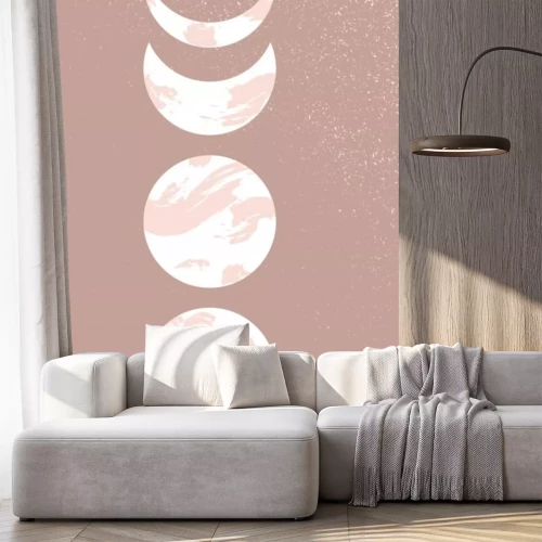 Sticker  Abstract contemporary aesthetic background with Moon phases. Pastel beige colors. Boho neutral wall decor. Mid century modern minimalist art print. Organic natural shapes. Magic concept.