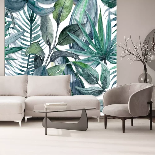 Papier peint  Motif tridimensionnel avec des feuilles tropicales
