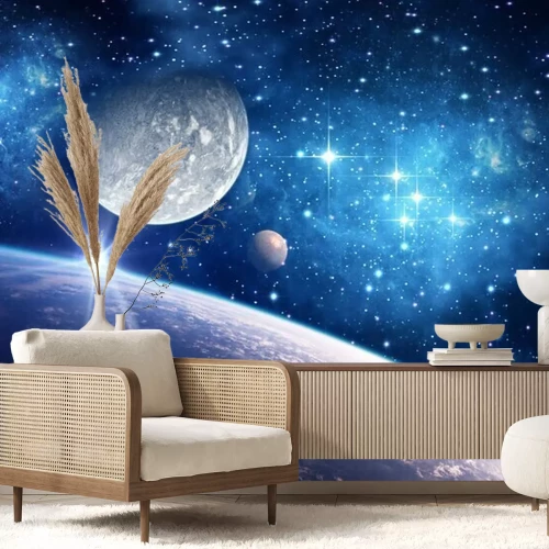 Papier peint  La Terre vue de l'espace et la lune