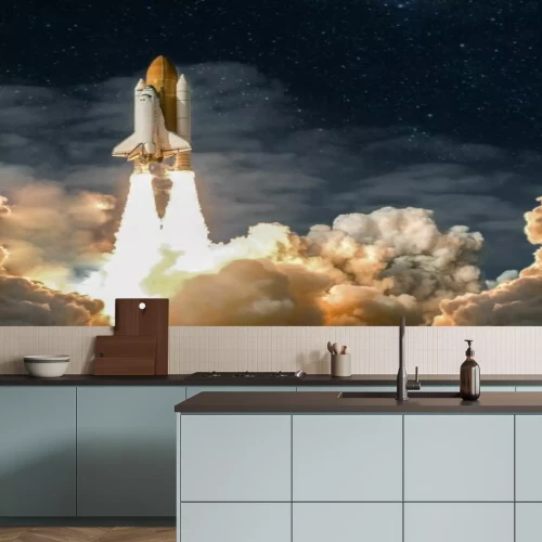 Papier peint  Lancement d’un vaisseau spatial la nuit au milieu des nuages